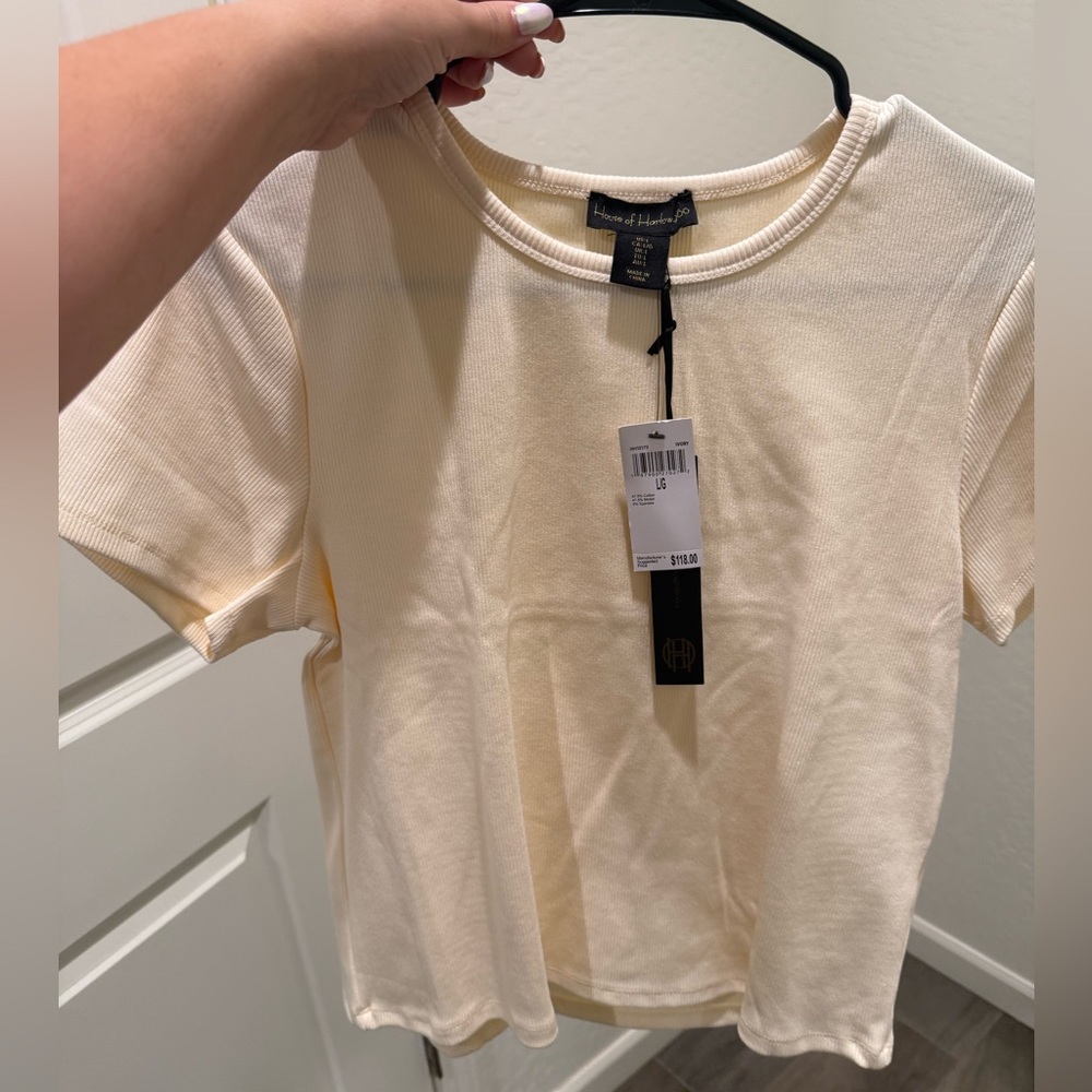 House of Harlow Cream Short Sleeve Tee
